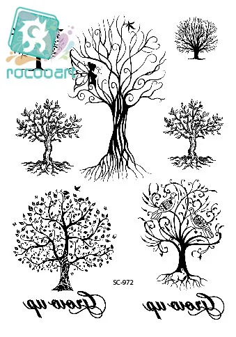 Rocooart SC2972 большое тату эскиз черные белые осенние гениальные деревья перенос воды
