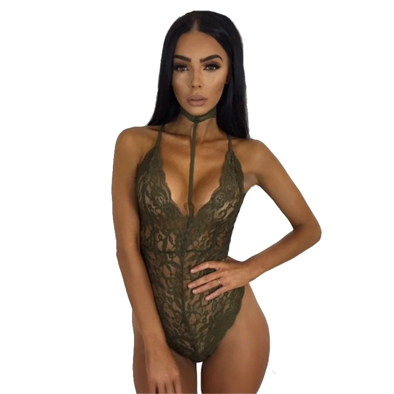 TERMEZY 2018 Floral Lace Bodysuit Women Backless Deep V Neck Sexy Jumpsuit Fashion Transparent Sleeveless Romper Party Playsuit