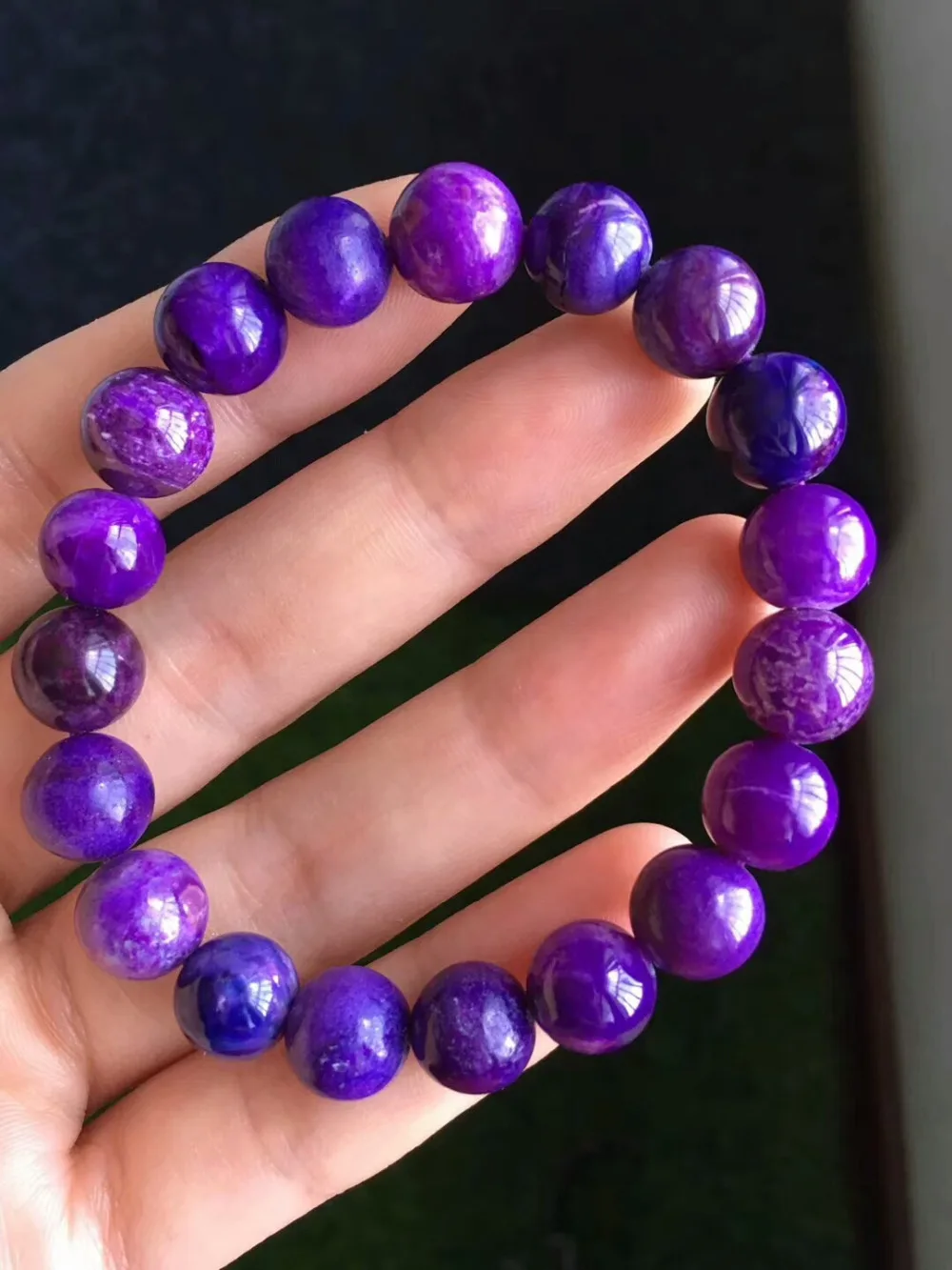 Из натуральной синий фиолетовый Sugilite драгоценный кристалл круглый шарик растянуть браслет 9,7 мм Для женщин Femme прелести браслет AAAAA