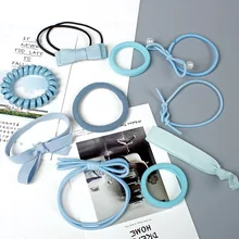 10 шт./компл. резинка для волос для девочек, с бантом в форме цветка и жемчугом, резинки для волос синий, Серый модная лента для волос аксессуары для волос простой набор резинкой случайный G0409