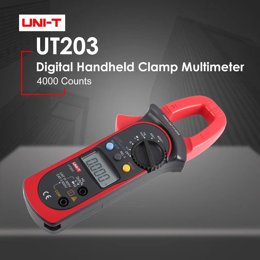 

UNI-T UT203 4000 Counts Digital Handheld Clamp Multimeter with Auto Range DMM DC/AC Voltage 400A Current Ohm Tester Meter