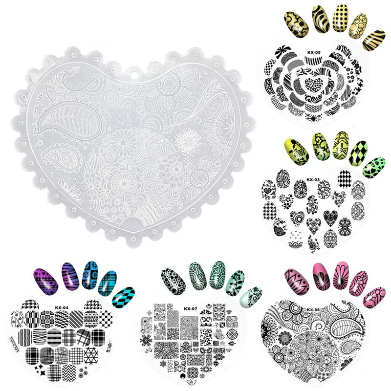 

1pc Heart Shape Nail Art Stamp Template Flower Vine Rose Leaves Floral Image Pattern Printing Plate for Manicure Stencil KX01-10