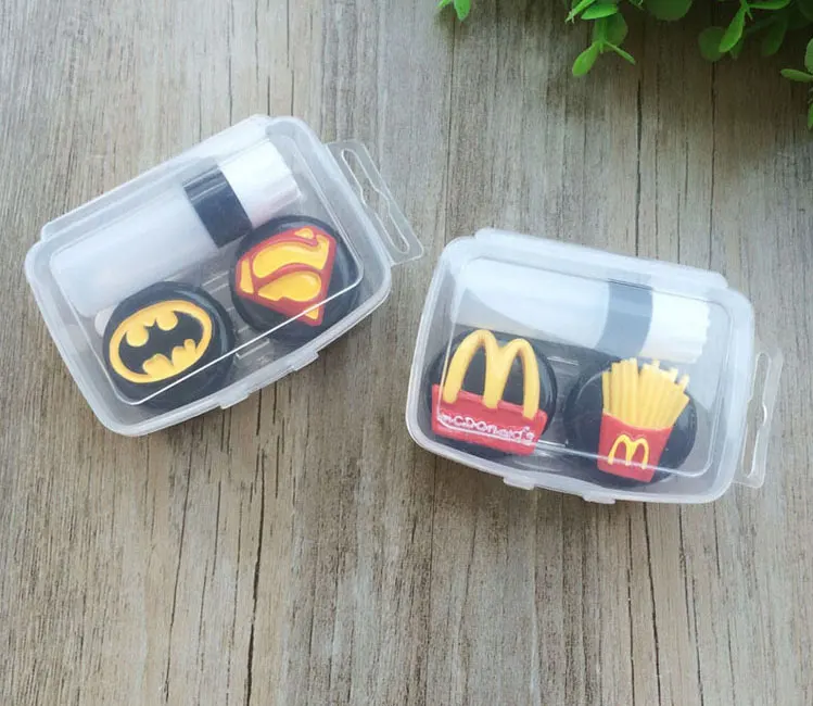 Contact Lens Case Transparent Set Superman Batman Fries Beauty Box Contact Lens Care Case Mate Box