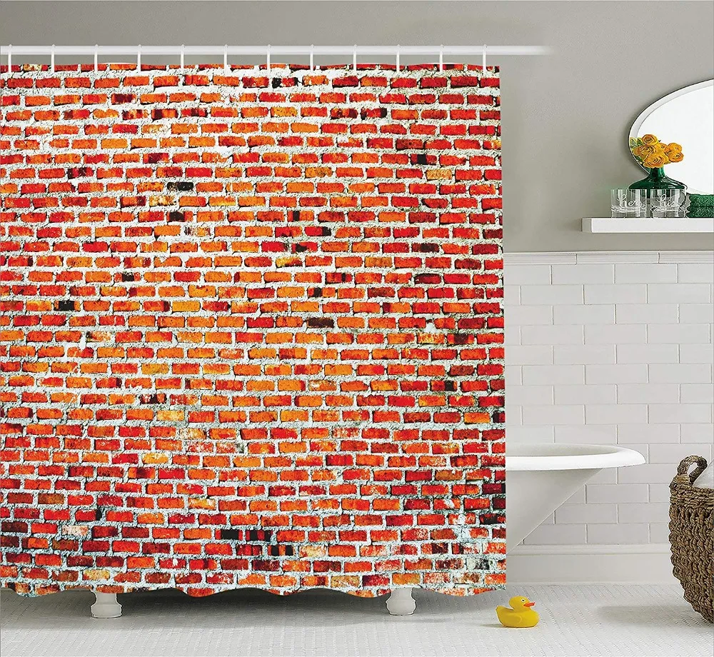 Rustic Home Decor Shower Curtain Brick Wall with Decorative Bricks Grunge Style Rampart Pattern