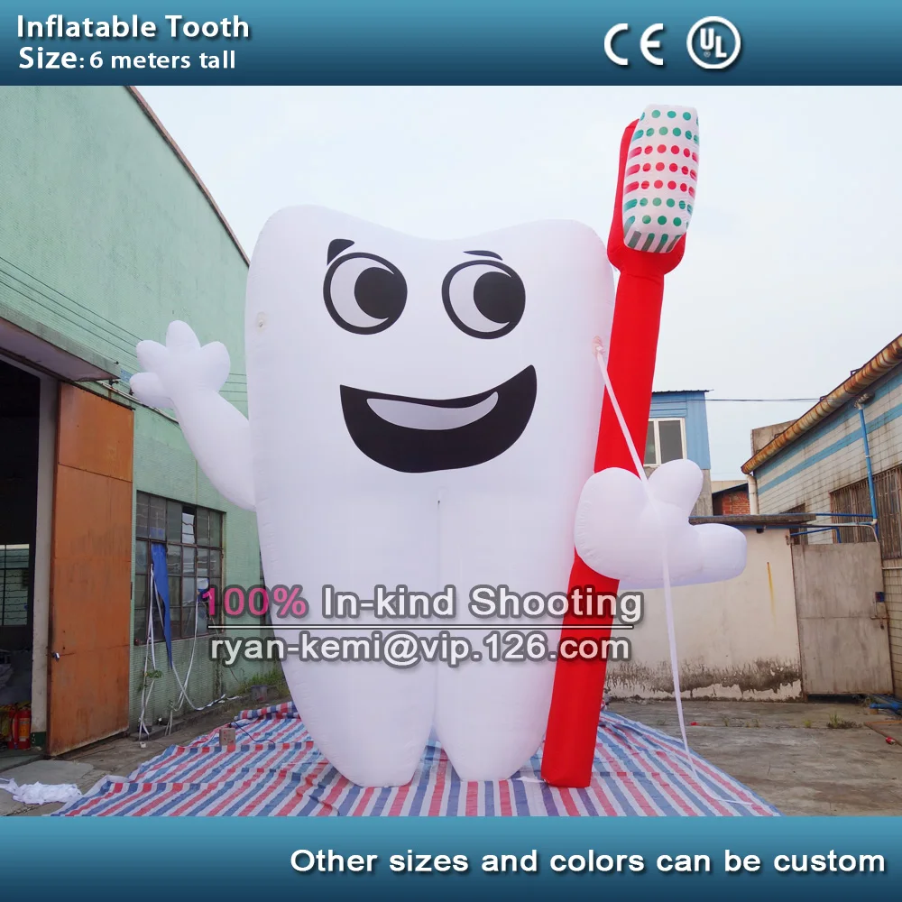 

6m 20ft tall giant inflatable tooth balloon with toothbrush on hand for dentist advertising