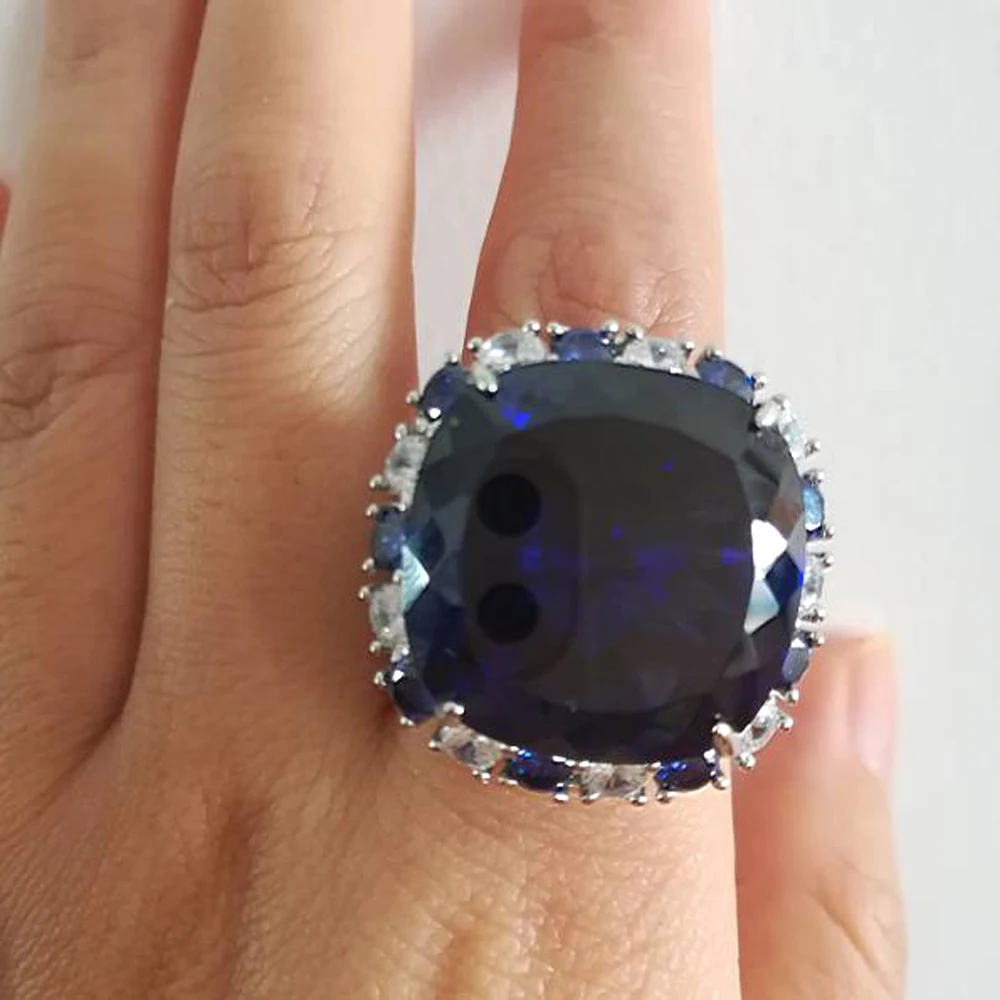 Qi Xuan_Fashion Jewelry_Blue Stone простые элегантные женские кольца_ S925 Твердые серебряные модные кольца_ производитель прямые продажи