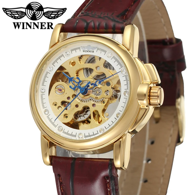 ponteiro azul marrom avermelhado pulseira de couro masculino relógio automático