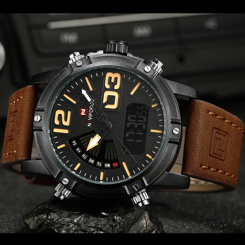 NAVIFORCE Men's Fashion Sport Watches Men Quartz Analog Date Clock Man Leather Military Waterproof Watch Relogio Masculino 2019