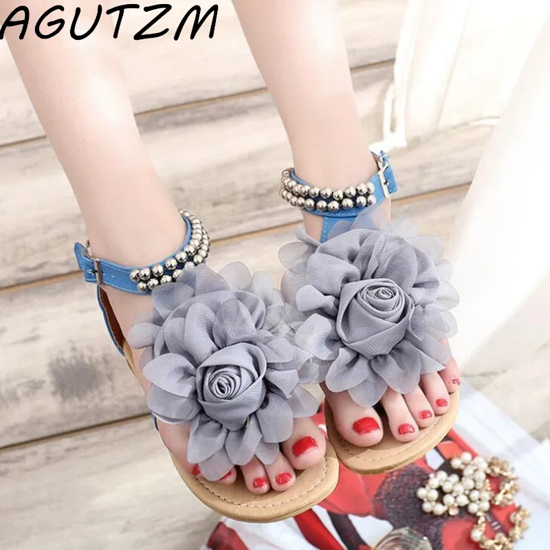 

AGUTZM Summer Sweet Big Flower Flat Women Sandals Sexy Casual Fashion Female Beach Flip Flops Rome Sandalias Mujer Large Size 43