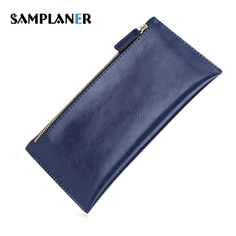 

Samplaner Genuine Leather Slim Women Wallets Double Zipper Clutch Bag Ladies Long Wallet Card Holders Purses Clutch Wallets 2017