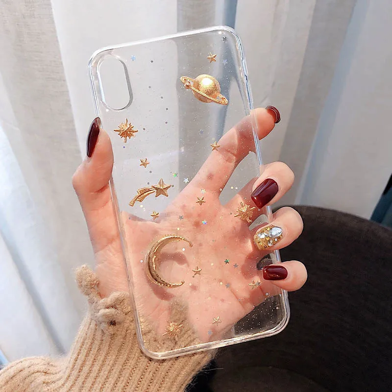 

Fashion Bling Glitter Star Moon phone Case For iphone6 6s 7 8 plus Clear Back Cover For iphone X XS MAX XR Clear soft Case
