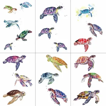 

HXMAN Colorized Turtle Temporary Tattoo Sticker Women Tattoos for Girls Fashion Body Art Children Hand Fake Tatoo 9.8X6cm A-122