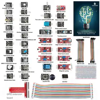 SunFounder Basic Sensor Kit for Raspberry Pi 3, 2 and RPi 1 Model B+ with 40-Pin GPIO Extension Board Jump wires - SALE ITEM - Category 🛒 Electronic Components & Supplies