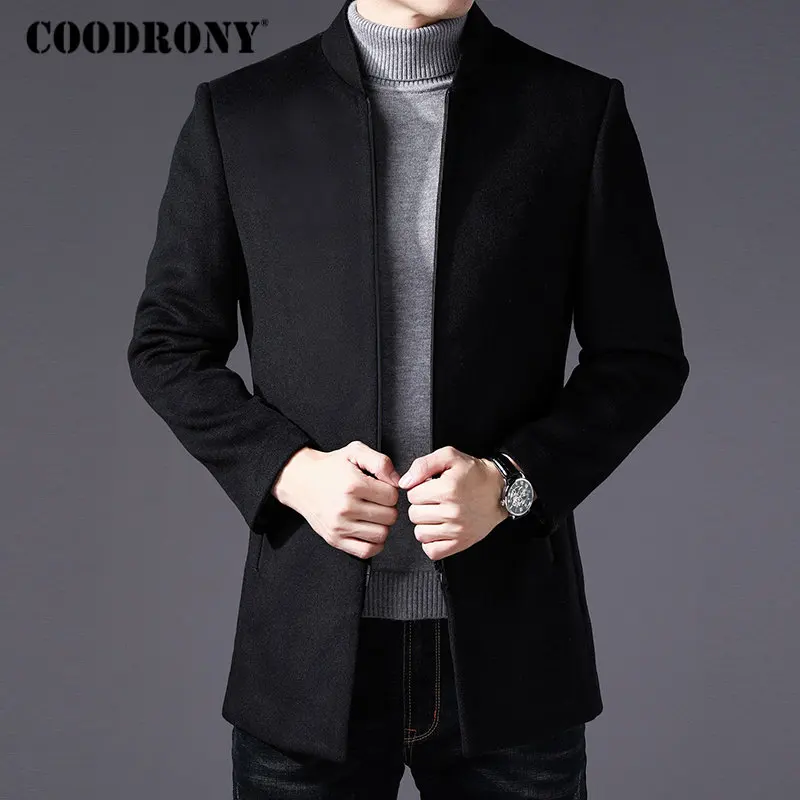 COODRONY, Мужское пальто, зимнее, толстое, теплое, шерстяное пальто, Мужская одежда,, приталенное пальто, воротник-стойка, куртка для мужчин, пальто для мужчин, s пальто, C03 - Цвет: Черный