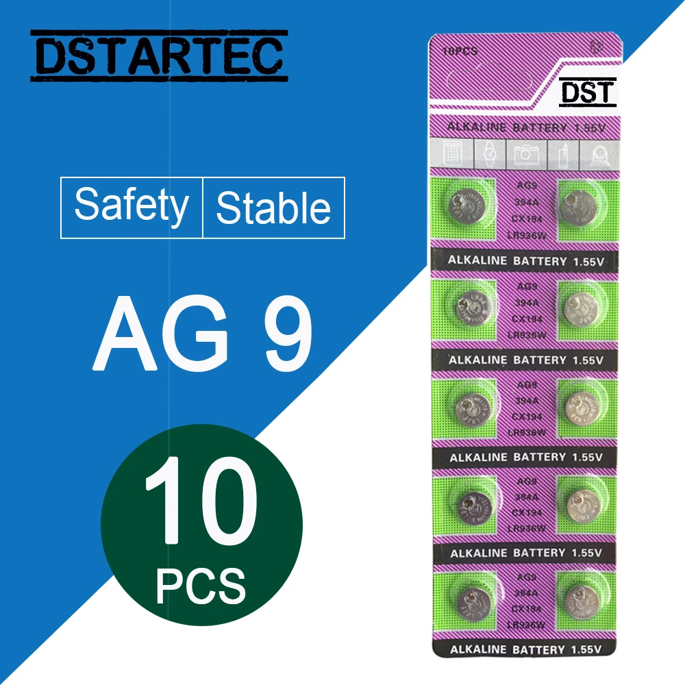 

10pcs/card 30mAh 1.55V AG 9 AG9 LR936 394 SR936SW CX194 LR45 Button Batteries For Watch Toys Remote etc; Cell Coin Battery