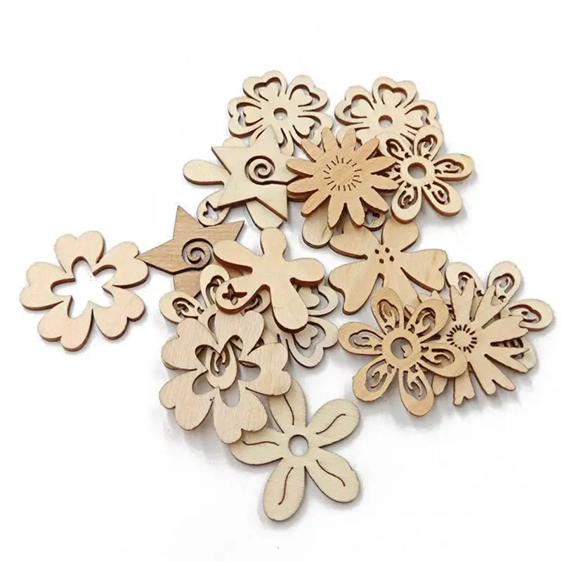 

50pcs DIY Natural Mixed Flowers Wood Chips Embellishments For DIY Home Decoration Crafts Wooden Sewing Button Accessories A3