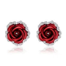 Модные металлические красные розы серьги большие цветочные серьги для женщин ювелирные изделия со стразами аксессуары для пирсинга Бижутерия Подарки