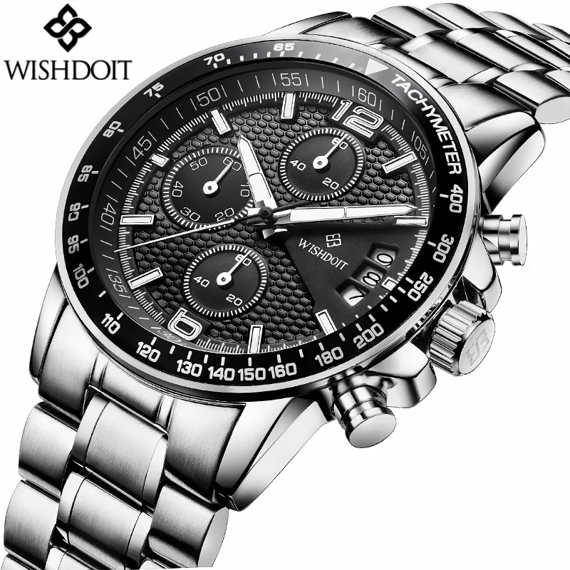 

WISHDOIT Watches Luxury Brand Chronograph Quartz Watch Men Fashion Business Quartz Watch Men Sport Steel Waterproof Wristwatch