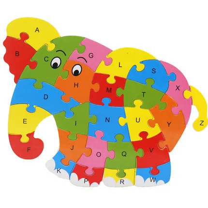 Детская интеллектуальная игрушка познание английские буквы строительные блоки дерево Животные головоломки детские развивающие игрушки детские подарки - Цвет: Elephant