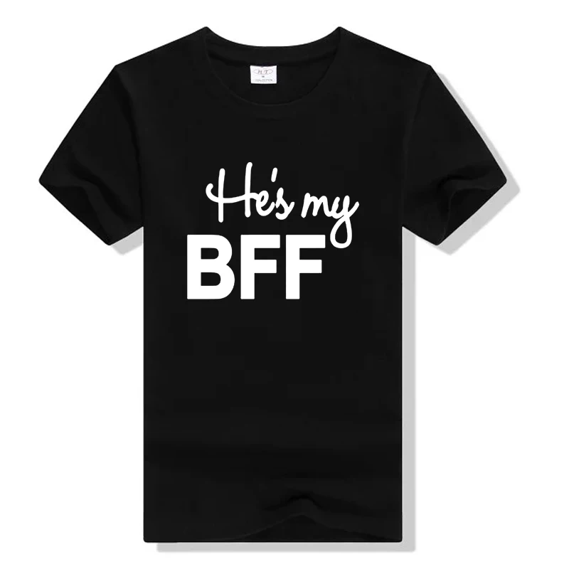 He's She's my BFF Fashion Women Men Couple Sporting Letter Print Black TShirt Couple T Shirt For Lovers Valentine's Tops Tees