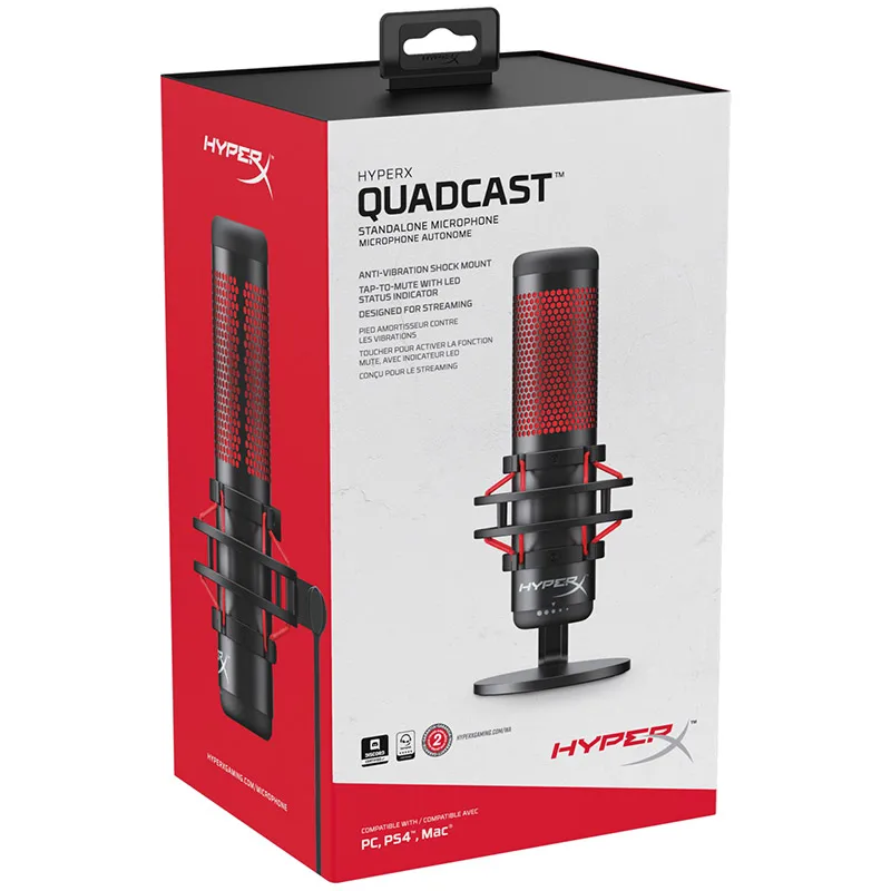 Kingston HyperX QuadCast Профессиональный Электронный Спортивный микрофон компьютер включенный микрофон красный микрофонное устройство Голосовая игра