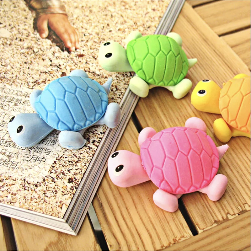 

3Pcs Kawaii 3D Tortoise Eraser Mini Colored Pencil Rubber Cartoon Toy for Kid Gift Creative Office Stationery School Supplies