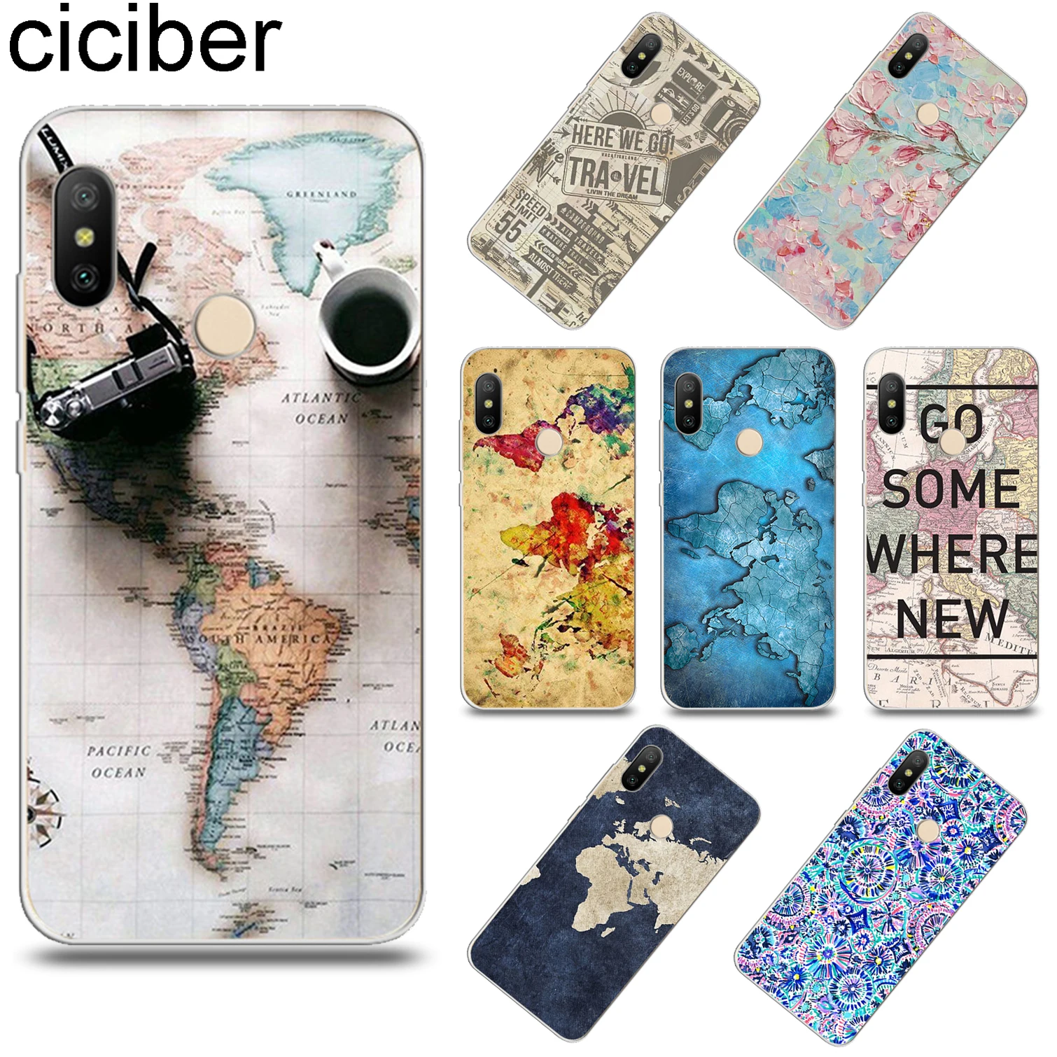 

ciciber Travel World Map Cover for Xiaomi Redmi Note 7 5 6 4 3 Pro X A Soft TPU Phone Case for Redmi 6 5 4 3 A X S Plus Pro S2