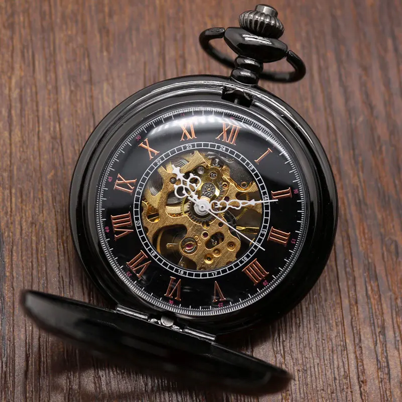 Luxury Steampunk Pocket Watch Relogio De Bolos Vintage Black Silver Semicircle font b Mechanical b font