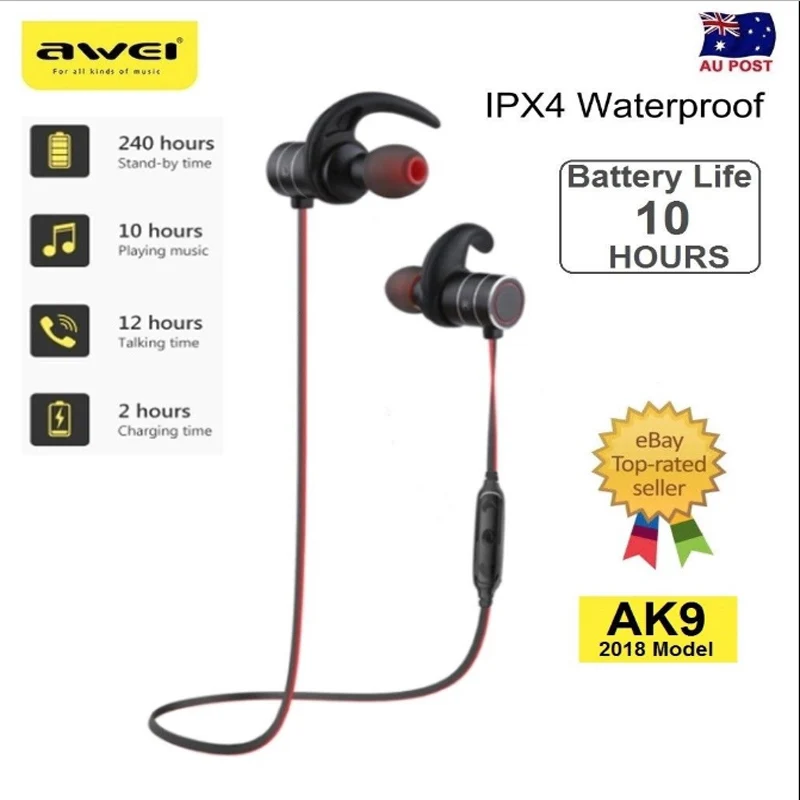 Спортивные Беспроводные Bluetooth Наушники AWEI AK9 2018 г. с магнитным переключателем | Наушники и гарнитуры -32930448162