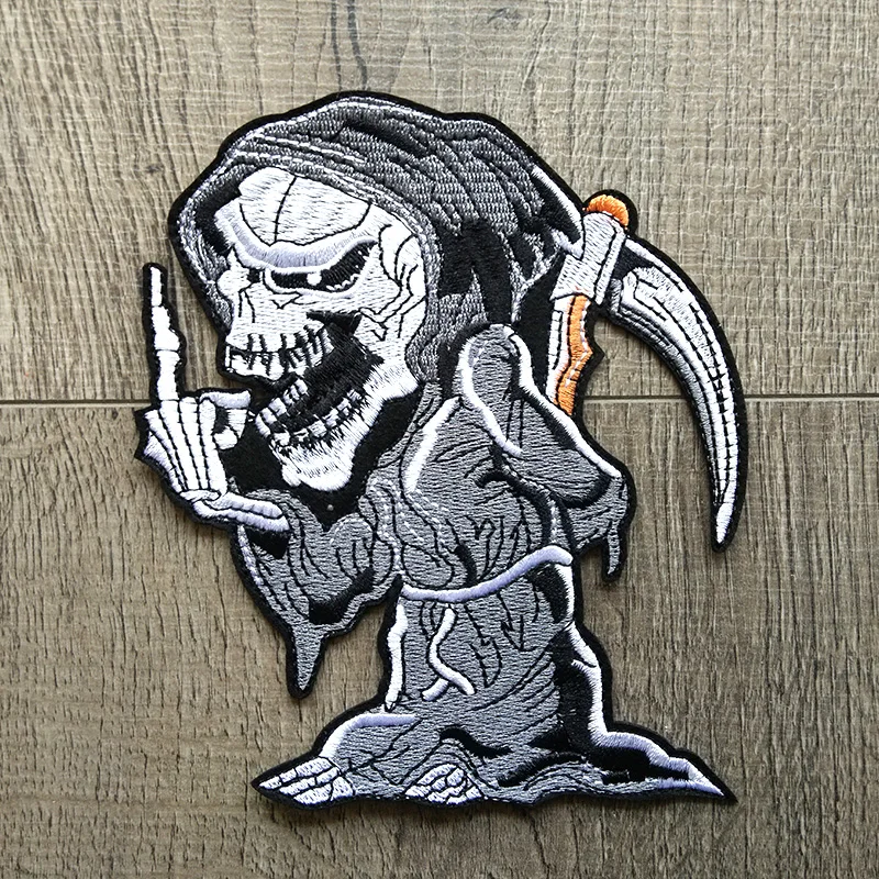 

Cartoon Grim Reaper Skull Embroidered Patches for Clothing Iron on Clothes Motorcycle Biker Appliques Badge Stripes Stickers Diy