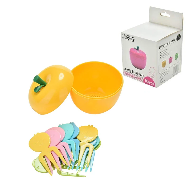 

10pcs/set Apple Shape Fruit Picks Forks Set Cute Plastic Cake Dessert Serving Fork Fruit Forks Toothpick with Apple Box LK0050