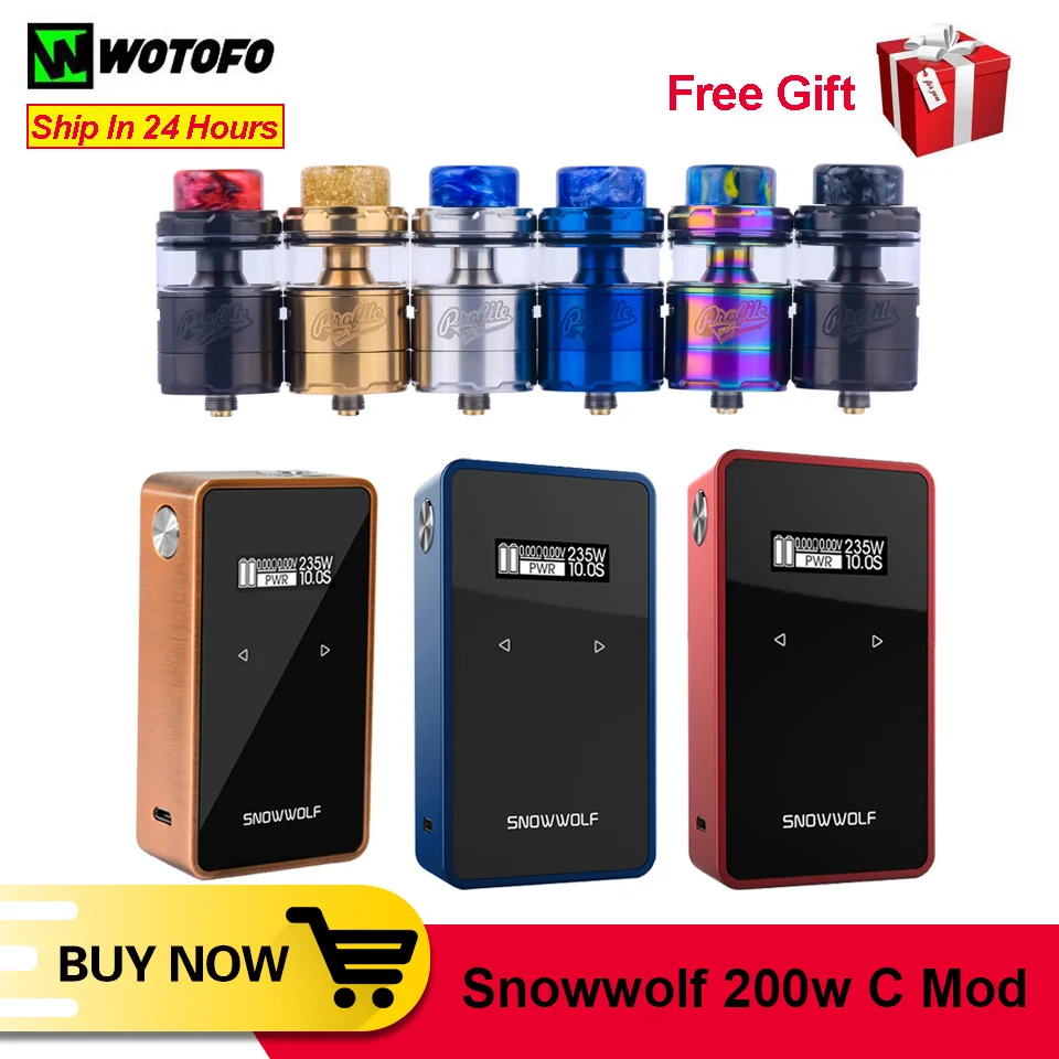 

Original Wotofo Profile Unity RTA and Snowwolf 200w C Box vape Mod 235W TC E-cigarette Vape Mod with 0.91 inch OLED Touch Screen
