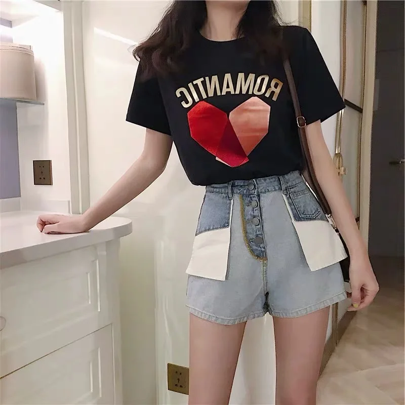 Женские летние короткие джинсы комплект из 2 предметов футболка с коротким