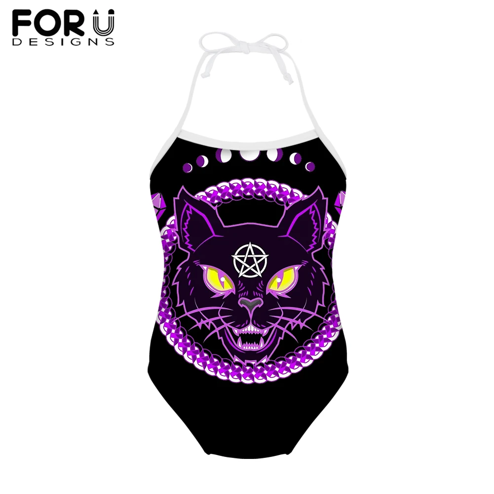 

FORUDESIGNS Cartoon Swimsuit for Girls 3-8 Year Gothic Black Cat One-Piece Swimsuit Little Girl Bodysuit Beach Swimwear 2019