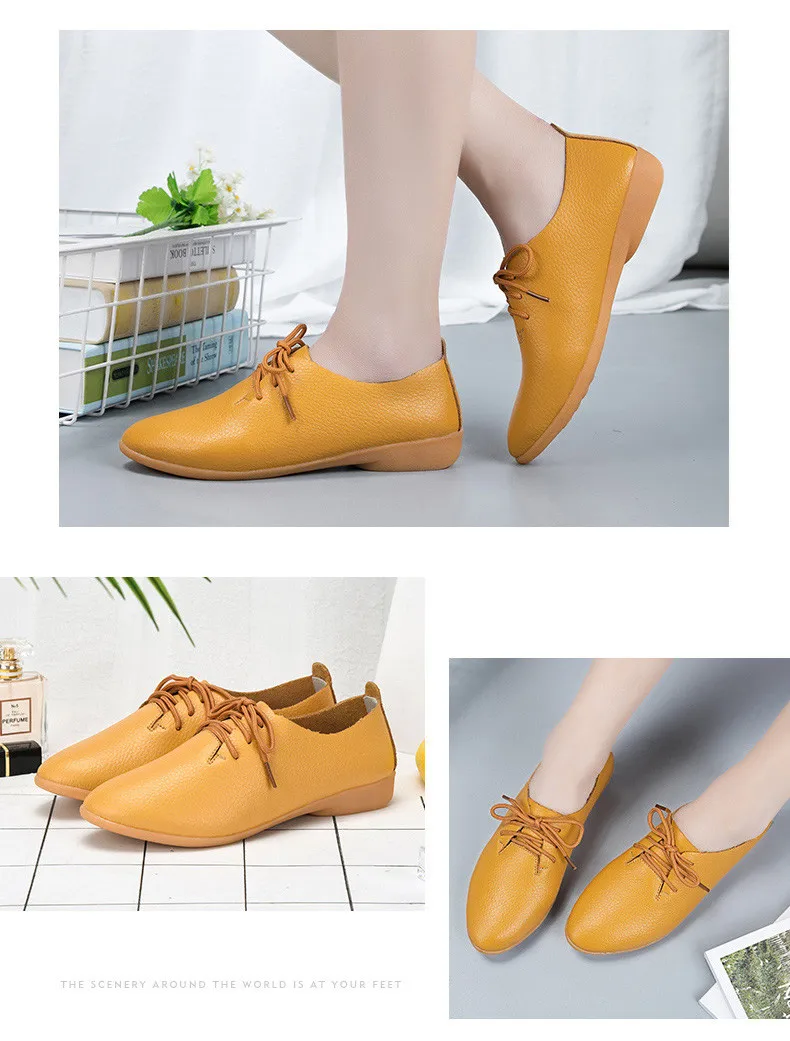 STS Brand Spring Women Genuine Leather Shoes Women Ballet Flats Lace up Chaussures Femme Fazz Oxford Flats Sneakers Pointed Toe (14)