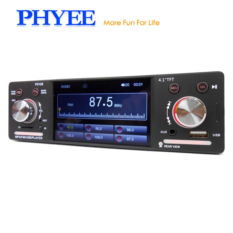 

4" Car Radio 1 Din Mirrorlink MP5 Player Bluetooth Handsfree A2DP Audio MP3 USB TF FM ISO Stereo System Head Unit PHYEE 5128BT