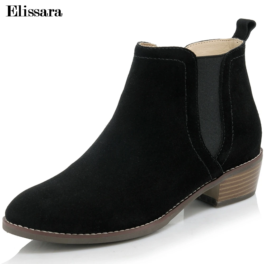 

Elissara Women Genuine Leather Boots Women Med Heel Ankle Boots Women Round Toe Excellent Quality Boots Shoes Plus Size 34-43