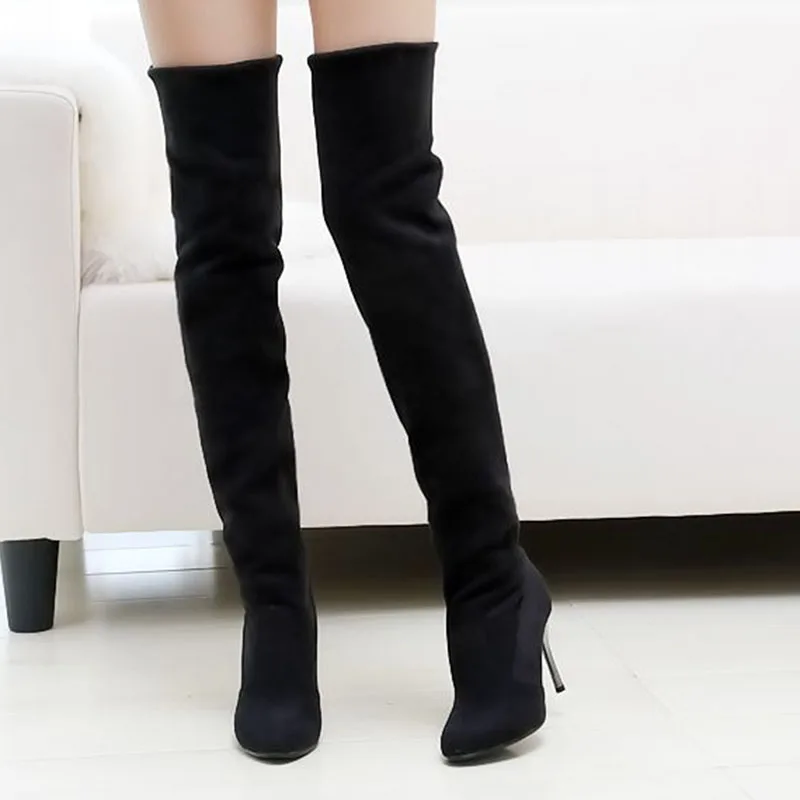 FITWEE/пикантные женские сапоги на высоком каблуке; теплая зимняя обувь до бедра; женские эластичные сапоги выше колена; модная обувь на каблуке; размеры 34-43