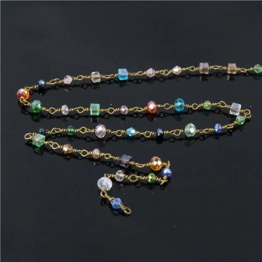 5Meter Mixed shape Glass Rondelle ChainsBrass Wire Wrapped Rosary Chain Multi-color Glass beads Charms Jewelry Jewelry Findings