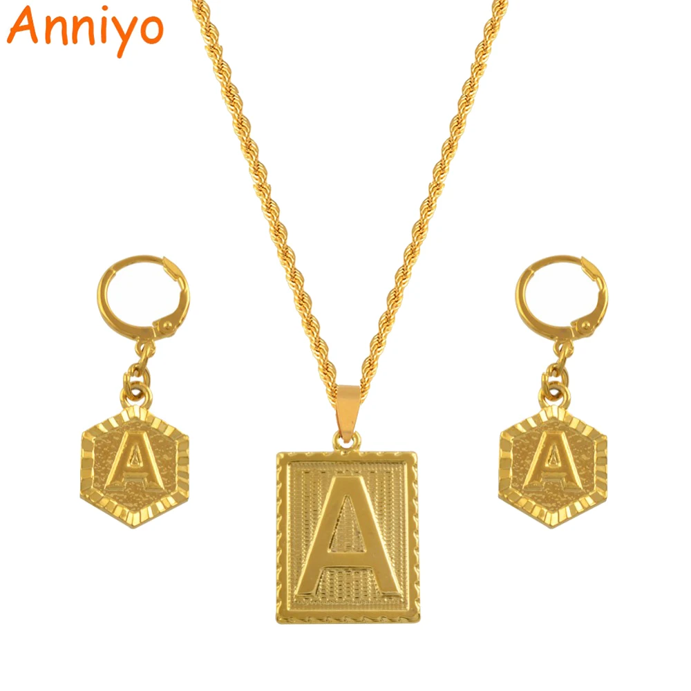 

Anniyo A-Z Letters Twisted Chain Necklaces Sets Gold Color Initial Alphabet Pendant Letter Jewelry Accessories Gifts