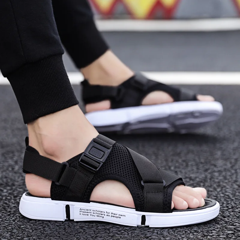 mens sandals summer male sandals basic buckle strap flat heel platform letter non-slip classics man shoes Y30