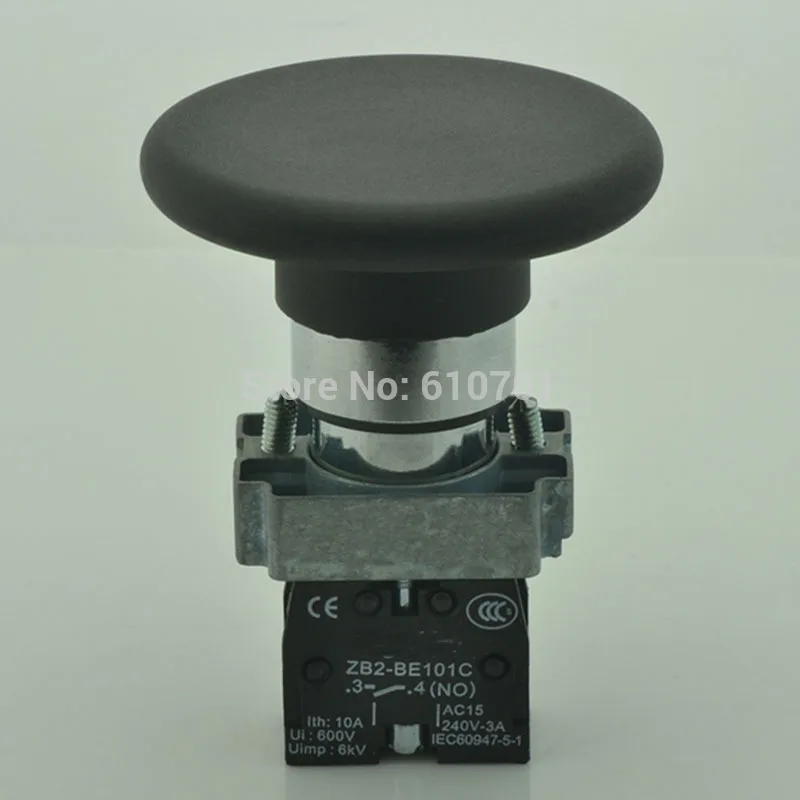 Black 10pcs XB2BR21C Sign 60mm Mushroom Head NO Normally Open Momentary