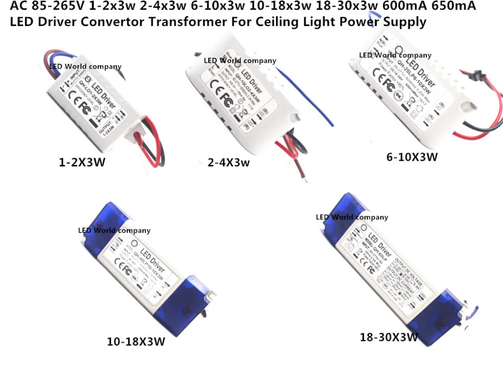 

AC 85-265V 1-2x3w 2-4x3w 6-10x3w 10-18x3w 18-30x3w 600mA 650mA LED Driver Convertor Transformer For Ceiling Light Power Supply
