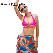 XARKE Women's Swimsuit Summer Sexy Bikini Push Up Backless Halter Bikini Sexy Slim Thin Women's Swimwear Beach Three-Piece Suits XARKE Women's Swimsuit Summer Sexy Bikini Push Up Backless Halter Bikini Sexy Slim Thin Women's Swimwear Beach Three-Piece Suits