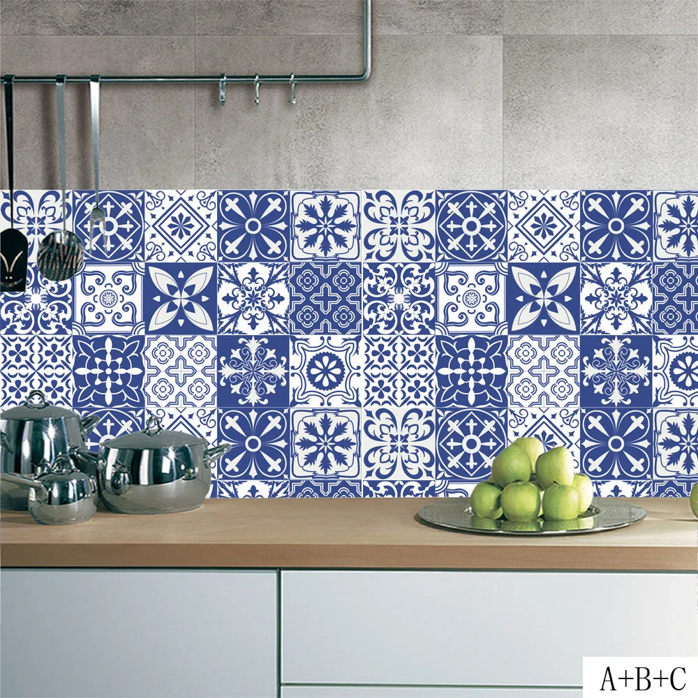 OLOEY 20*100cm Classical European Style Tile Stickers Wall Sticker Kitchen Adhesive Bathroom Toilet Waterproof PVC Wallpaper