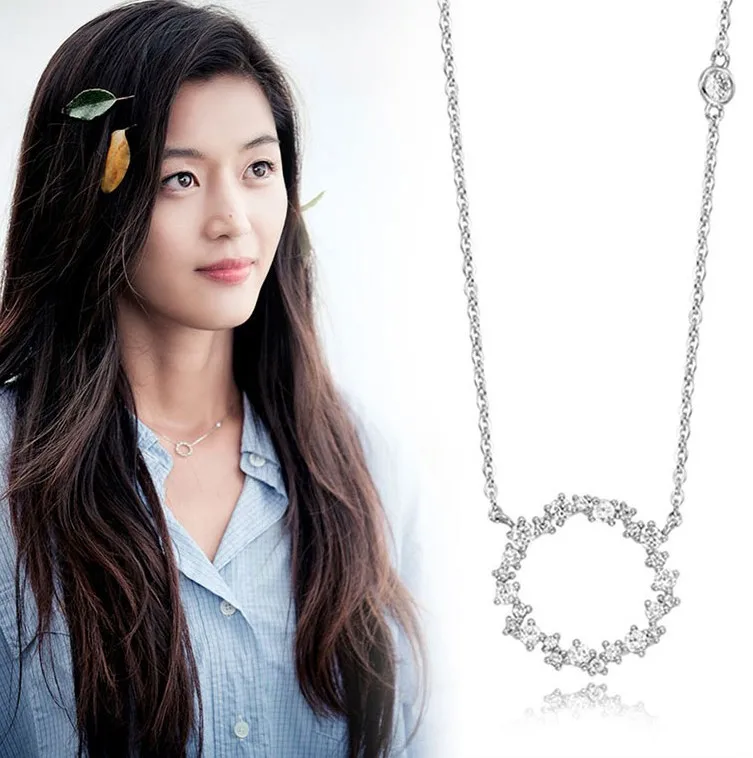 Fashion Women Circle Necklaces Jewelry Silver Color Pendants For Lady Girl Long Chain Charm Necklace Colar | Украшения и