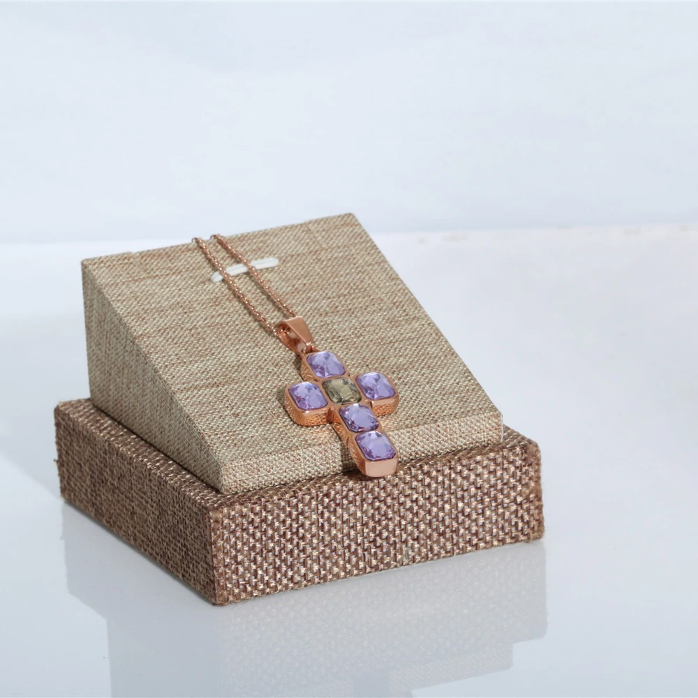 Ожерелье с подвеской в виде креста, кулон из нержавеющей стали для женщин, новые ожерелья, фиолетовые Подвески с большим камнем