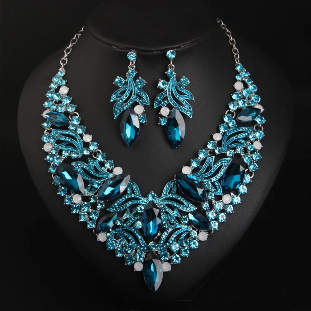 

New Style Attractive Blue Crystal Necklace Jewelry Fashion Bride Wedding Dresses Accessories Party Chokers Necklace Wholesale
