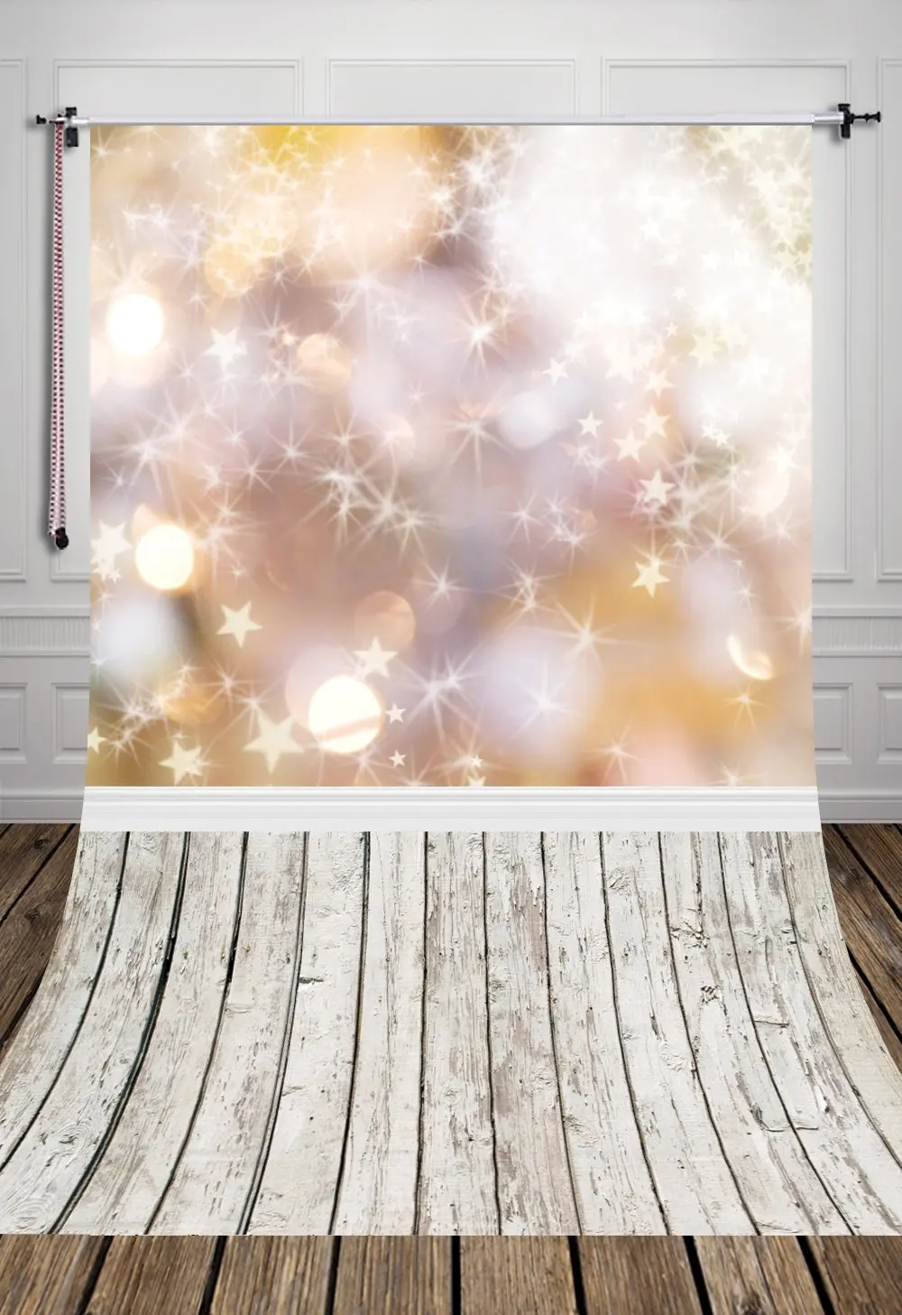 

5x7ft Golden glitter Bokeh Wood floor Photography art Backdrop