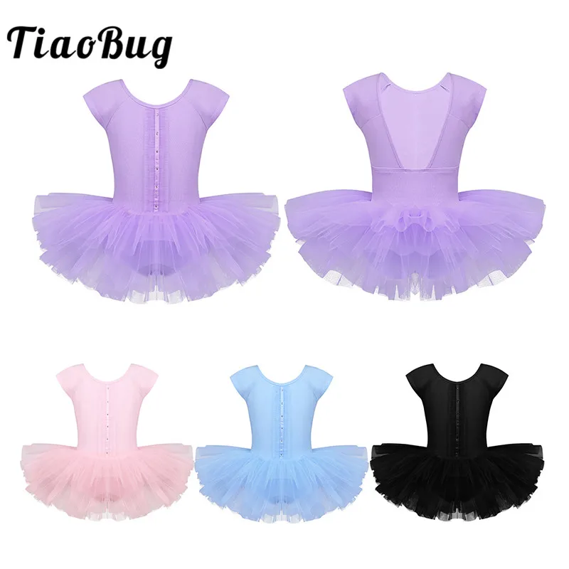 

TiaoBug Girls Cap Sleeve Professional Ballet Tutu Leotard Dress Child Gymnastics Leotard Ballerina Party Kids Stage Dance Wear